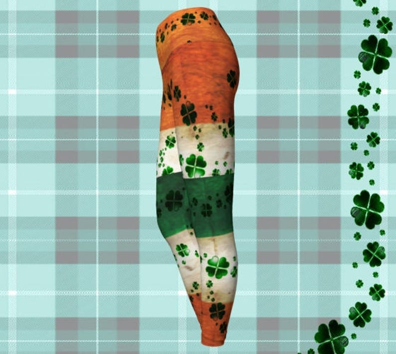 PATRICK/'S DAY Leggings for Women Yoga Pants Yoga Leggings Irish Flag and Shamrock Four Leaf Clover Printed Leggings Orange Green /& White ST