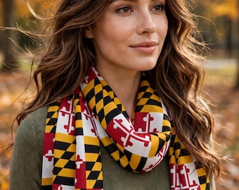 Maryland Flag Scarf  Silk or Polyester, Square & Long Styles Christmas Gift Maryland Scarves for Women Christmas gift for her