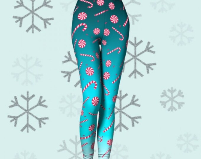CANDY CANE LEGGINGS Christmas Leggings Yoga Leggings for Women Women's Christmas Yoga Pants Candy Cane Yoga Pants Blue Ombre Leggings