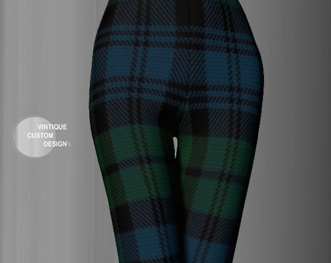 Tartan PLAID LEGGINGS Green and Blue Plaid Leggings Sexy Yoga Pants Sexy Print Leggings Sexy Womens Leggings Clothing Gift for Girlfriend gf