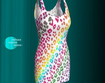 Rainbow Leopard Print Dress: Fit & Flare Festival Clothing