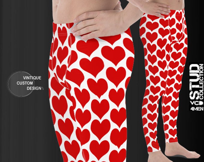 HEART Meggings Leggings For MEN Red and White Heart Print Yoga Pants MENS Valentine's Day Gift for Him Yoga Leggings for Men Mens Joggers