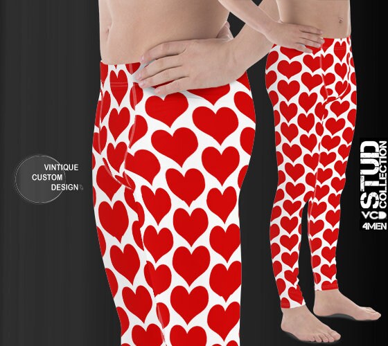 HEART Meggings Leggings For MEN Red and White Heart Print Yoga