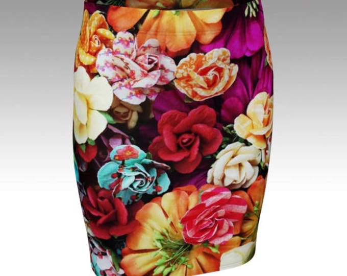 FLORAL PRINT SKIRT Womens Floral Flower Printed Art Skirt Fitted or Flare Style High Waisted Skirt for Women Colorful Flower Skirt Art Skirt