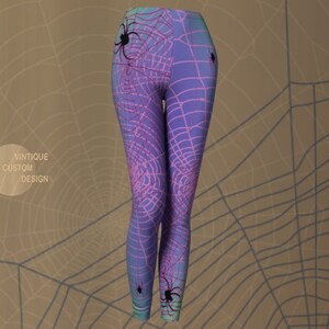 Spiderweb LEGGINGS HALLOWEEN Leggings WOMENS Purple and Green Ombre Art Leggings Printed Leggings Cobweb Spiderweb Costume Leggings for Her