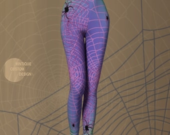 Spiderweb Leggings: Purple Ombre Halloween Costume, Women's Art Printed Leggings