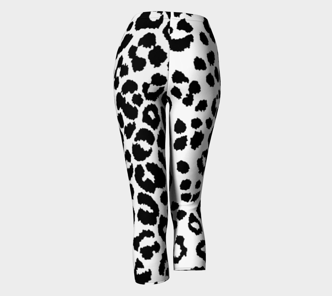 Snow Leopard Cheetah Print Leggings Black and White Animal Print