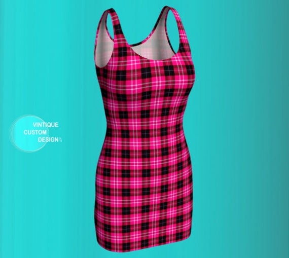 Blue plaid bodycon dress 2025