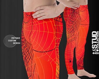 MEGGINGS Mens Leggings RED Spiderweb Spider Web Printed Leggings Yoga PANTS for MenYoga Leggings Mens Blue and Black Spider Print Joggers