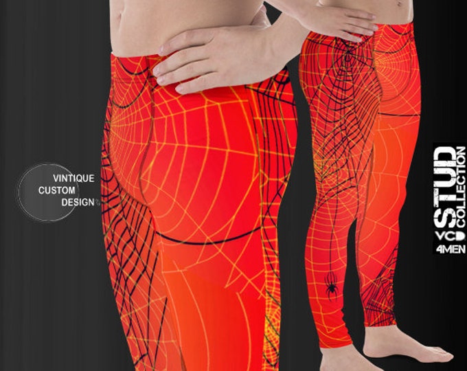 MEGGINGS Mens Leggings RED Spiderweb Spider Web Printed Leggings Yoga PANTS for MenYoga Leggings Mens Blue and Black Spider Print Joggers