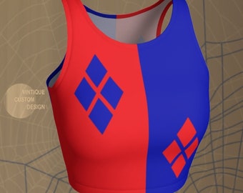 Harlequin Crop Top: Red and Blue Diamond Cosplay Costume