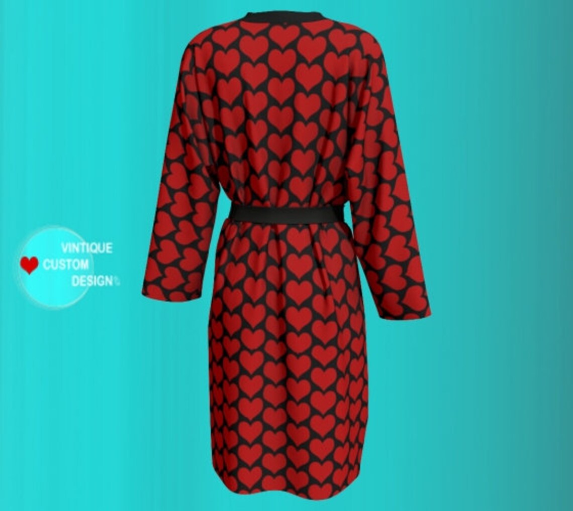 Red Heart Robe VALENTINES Day KIMONO ROBE Heart Print Kimono Etsy