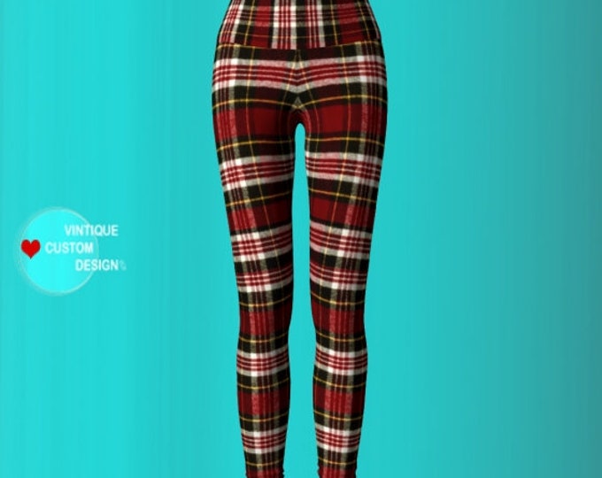 Red Tartan PLAID YOGA PANTS Red Tartan Plaid Leggings for Women Womens Clothing Red Plaid Sexy Print Leggings Sexy Yoga Pants Sexy Leggings