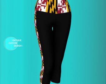 Maryland Flag LEGGINGS Femmes Yoga Capri Leggings Yoga Leggings Yoga PANTS Capri Pantalon Maryland Flag Vêtements pour femmes Pantalons de cyclisme Femmes