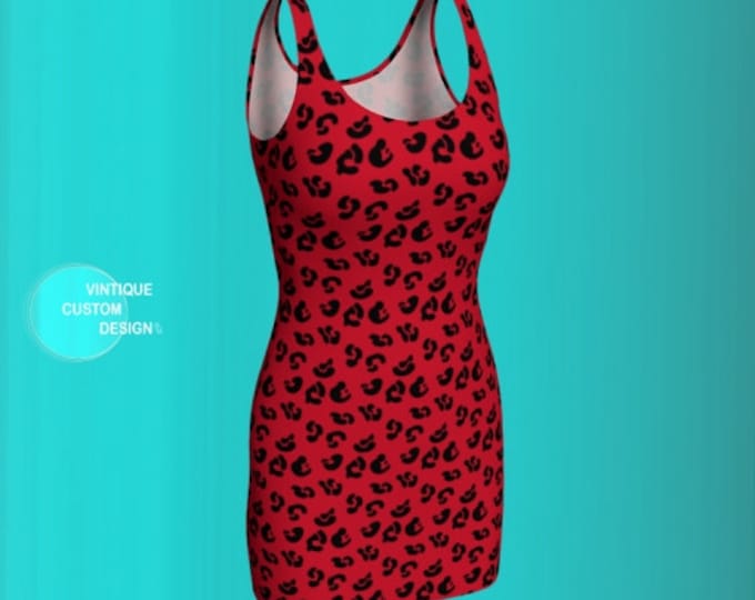 Red and Black Cheetah Print Dress Leopard BodyCon DRESS Womens CHEETAH Dress Fit and Flare or Slim Fit Animal Print Dress Sexy Mini Dress