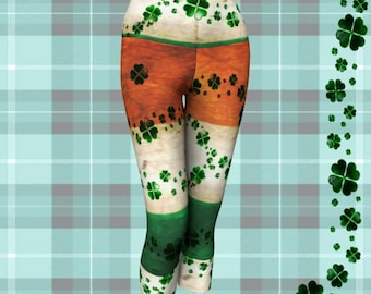 IRISH LEGGINGS Saint Patricks Day Clothing for Women Sexy Yoga Pants Capri Yoga Leggings Sexy Print Leggings CLOVER Leggings Lucky Leggings