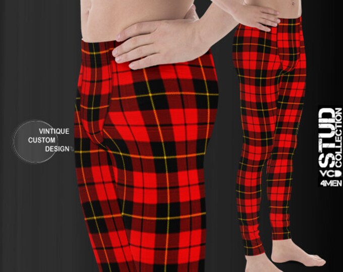 Red Tartan PLAID LEGGINGS MENS Yoga Pants for Men Christmas Yoga Leggings Mens Leggings Matching Leggings Daddy and Me Plaid Yoga Pants