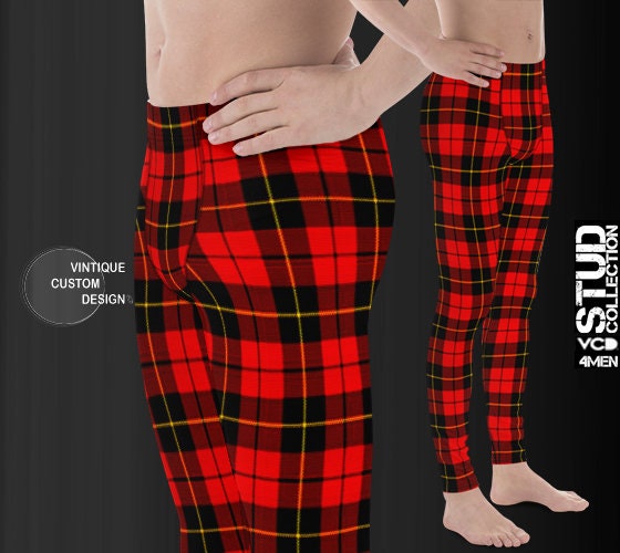 Red Tartan PLAID LEGGINGS MENS Yoga Pants for Men Christmas Yoga