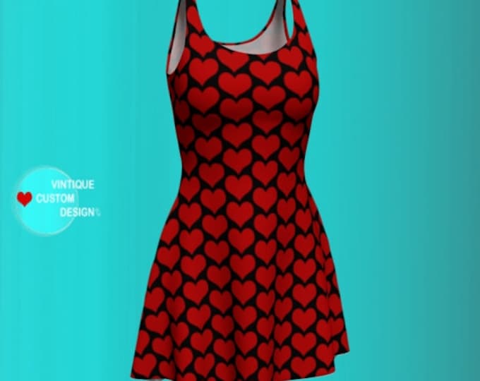 LOVE DRESS VALENTINES Day Dresses for Women Red and Black Heart Dress Heart Print Designer Fashion Dress in Bodycon and Fit and Flare Styles