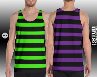 Witch Tank Top MENS HALLOWEEN TOP Green and Black or Purple and Black Striped Tank Top for Men Athletic Tank Top Witch Costume for Men