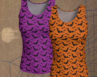 BAT Tank Top HALLOWEEN Shirt Womens Tank Top for Halloween Orange and Black or Purple and Black Bat Print Shirt Bat Top for Women Tank Top