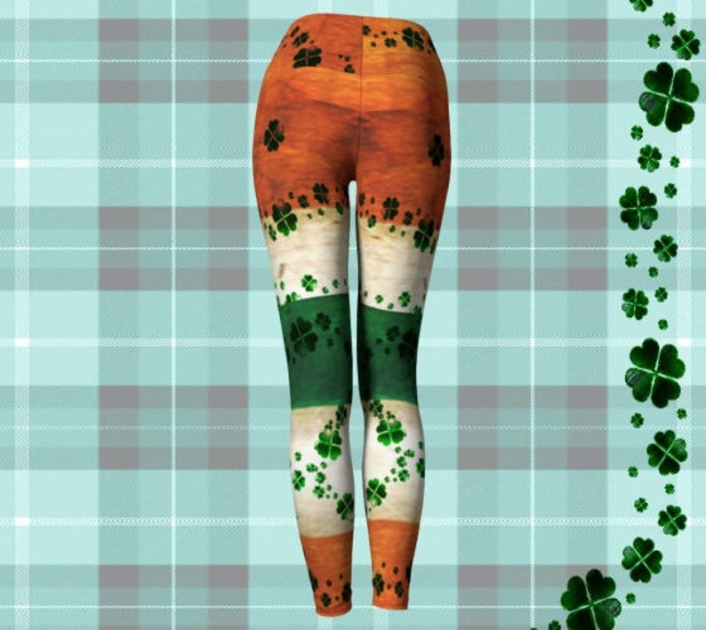 PATRICK/'S DAY Leggings for Women Yoga Pants Yoga Leggings Irish Flag and Shamrock Four Leaf Clover Printed Leggings Orange Green /& White ST