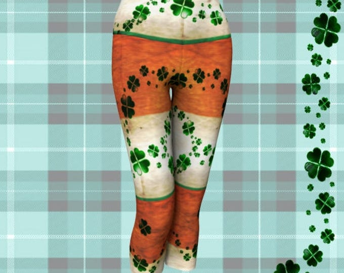 YOGA CAPRI LEGGINGS for Saint Patricks Day Womens Sexy Print Leggings Sexy Yoga Pants Capri Leggings Irish Flag Leggings St Pattys Day Pants