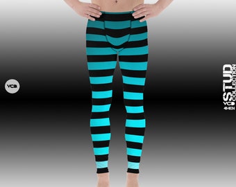 MENS OMBRE LEGGINGS Striped Leggings for Men Blue Ombre with Black Striped Mens Yoga Leggings Mens Yoga Pants Workout Pants for Men Meggings