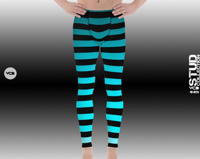 MENS OMBRE LEGGINGS Striped Leggings for Men Blue Ombre with Black Striped Mens Yoga Leggings Mens Yoga Pants Workout Pants for Men Meggings