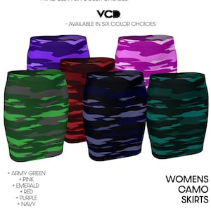 Camo Print Fitted Skirt: High Waisted Polyester Spandex Blend