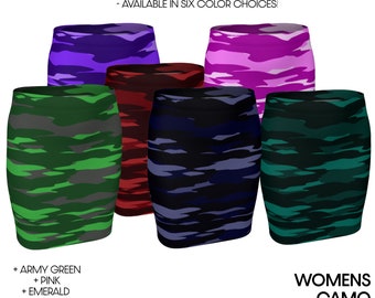 Camo Print Fitted Skirt: High Waisted Polyester Spandex Blend