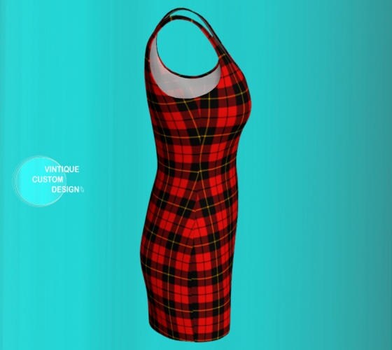 Red Tartan PLAID DRESS Body-con Dress Flare Dress WOMENS Red Tartan ...