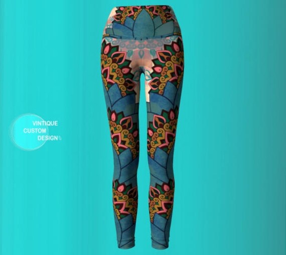 Lotus Flower Yoga Leggings: Sacred Geometry Print, Festival Clothing