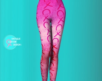 LEGGINGS Womens Pink Ribbon Breast Cancer Awareness Leggings Survivor Gift Yoga Leggings Yoga Pants Pink Ribbon Printed Leggings for BCAM