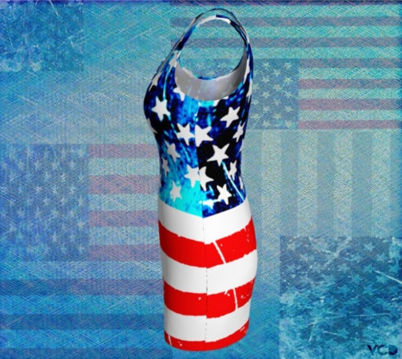 American Flag Dress BODYCON DRESS Women's Patriotic Red White and Blue