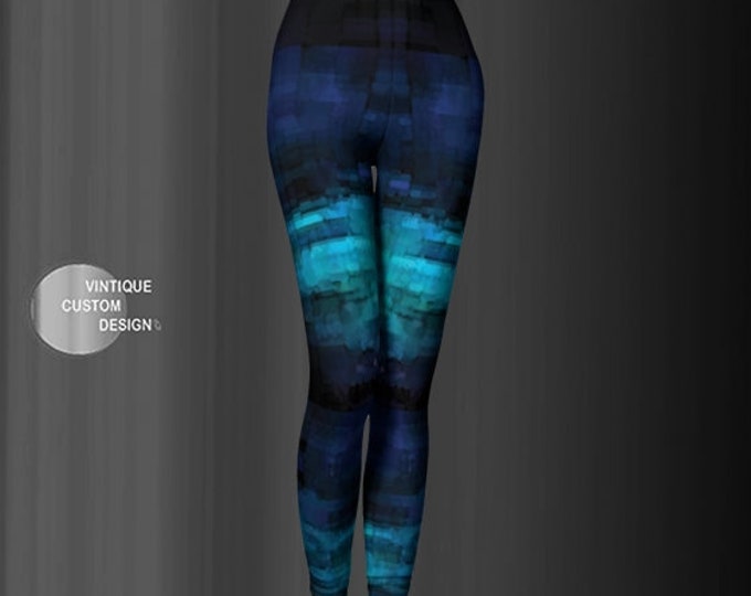 Blue Tribal Ombre LEGGINGS YOGA LEGGINGS Yoga Pants Womens Printed Leggings Womens Fashion Leggings Tribal Fusion Fitness Leggings Work Out