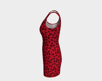 Red and Black Cheetah Print Dress Leopard Bodycon DRESS Womens CHEETAH Dress Fit and Flare or Slim Fit Animal Print Dress Sexy Mini Dress