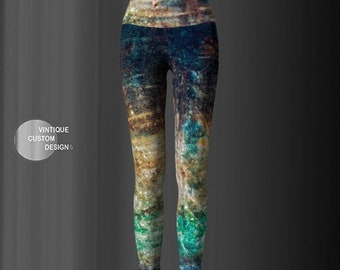 Yoga LEGGINGS Womens GALAXY Leggings Printed Leggings Art Leggings Yoga Pants Designer Leggings Cosmic GLITTER Print Leggings Crazy Leggings