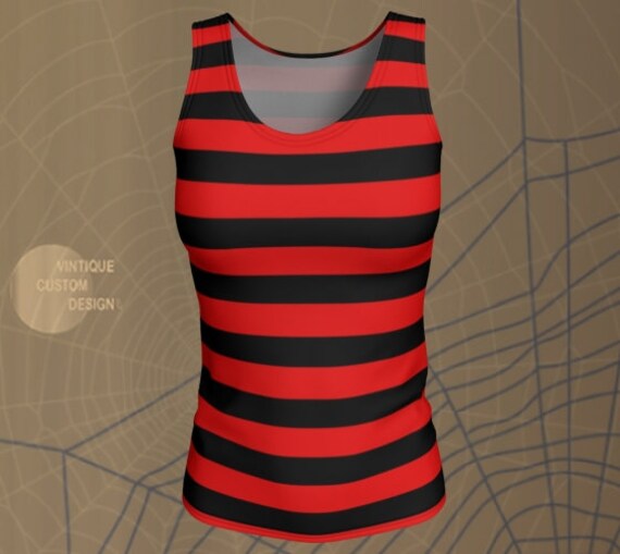 Red and Black STRIPED TANK TOP Freddie Kruger Top Womens Halloween Tank top Witch Tank Top Workout Tank Top Striped Tank Top for Women