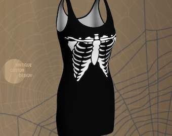 Skeleton Halloween Dress: Black and White Bodycon Costume