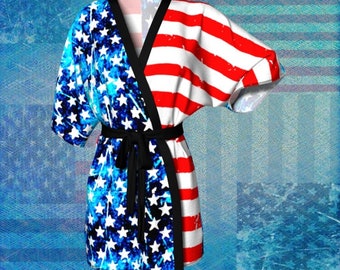 アメリカ国旗着物ローブ：シルクニットの星条旗ローブ - Etsy 日本