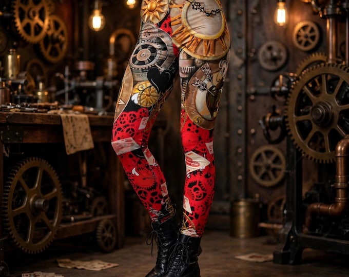 Queen of Hearts Steampunk Leggings: Designer Cosplay Yoga Pants