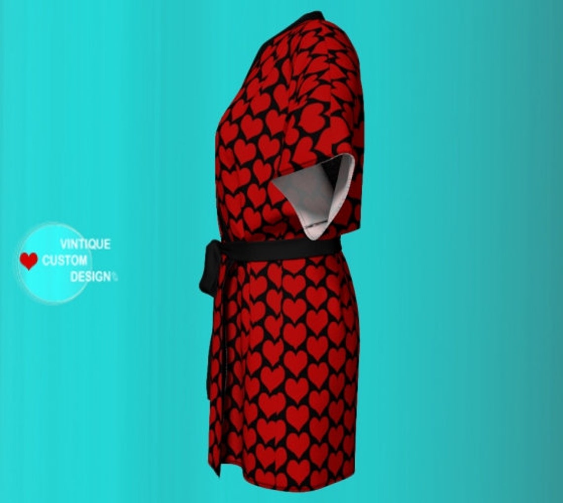 Red Heart Robe VALENTINES Day KIMONO ROBE Heart Print Kimono Etsy