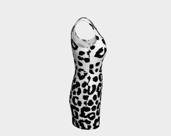 black and white leopard print dress LONG fits true to size Snow Leopard Print Dress: Black