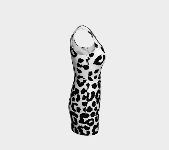 Snow Leopard Print Dress: Black and White Bodycon or Flare Snow Leopard Print Dress: Black and White Bodycon or Flare