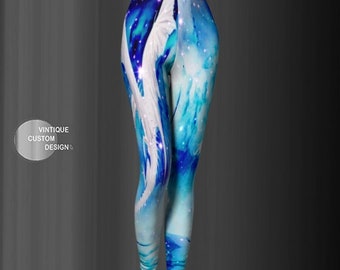 Ice DRAGON Leggings Blue White Silver Ice Dragon White Walker LEGGINGS Women's GOT Game of Thrones Inspired Dragon Leggings Yoga Pants