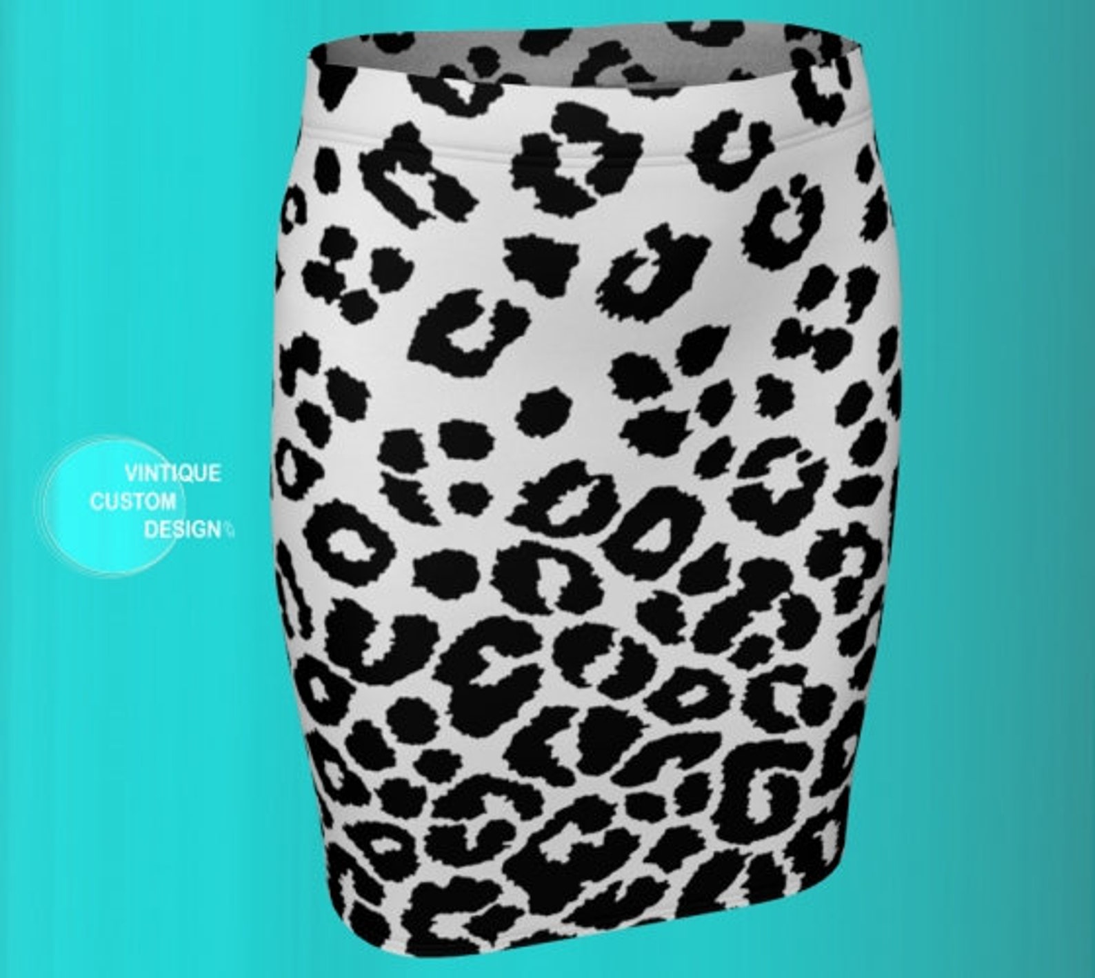 SNOW LEOPARD SKIRT Animal Print Skirt Black and White Cheetah Print