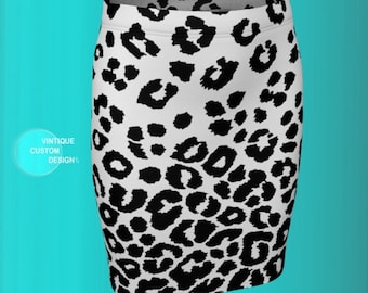 Snow Leopard Print Skirt: High Waisted Fitted or Flare
