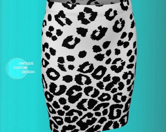 SNOW LEOPARD SKIRT Animal Print Skirt Black and White Cheetah Print Skirt Women's Designer Skirt High Waisted Skirt Fitted Skirt Flare Skirt