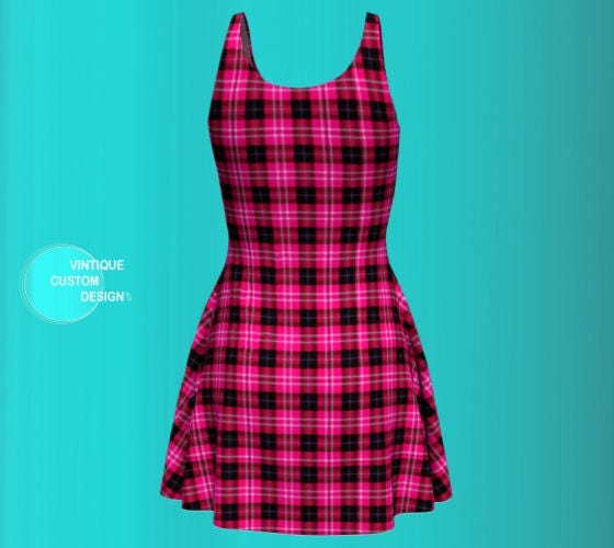 Pink and Black Tartan Plaid DRESS for Women Flare Dress | Etsy